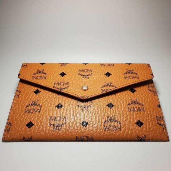 MCM Handbags - Classic MCM Cognac Visetos Envelope Clutch | Authentic GWP